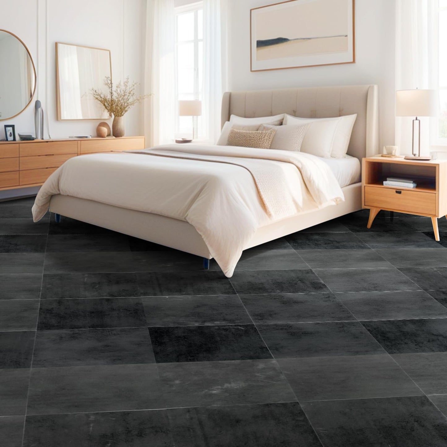 Art3dwallpanels Peel and Stick Floor Tiles 30-Pack 12 x 12 inch, Self Adhesive Waterproof Vinyl Flooring Marble Pattern for Kitchen, Dining Room, Bedrooms, Cover 30 Sq. Ft, Black Marble