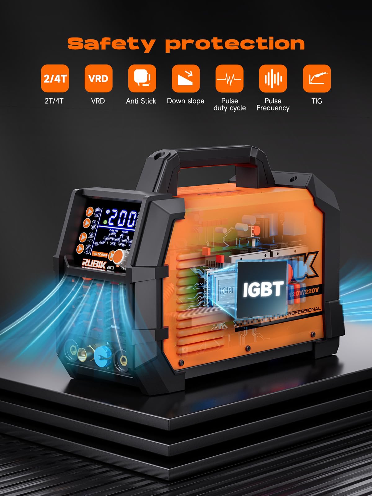 Rubik Stick Welder, ARC MMA 225Amp Electric Welding Machine and AC DC 200A TIG Welder with Pulse, 6 in 1 Aluminum Welder
