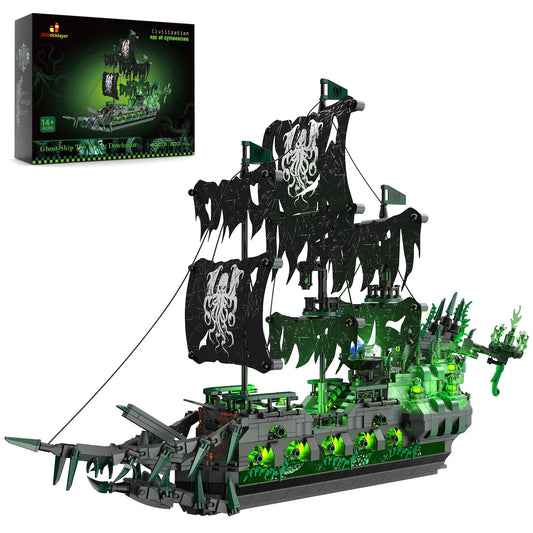 JMBricklayer Pirate Ship Building Toys with Lights, Ghost Ship Flying Dutchman Model Ship Boat 40001, Toy Building Sets for Adults, Easter Decor Christmas Birthday Easter Gifts (1100 PCS)