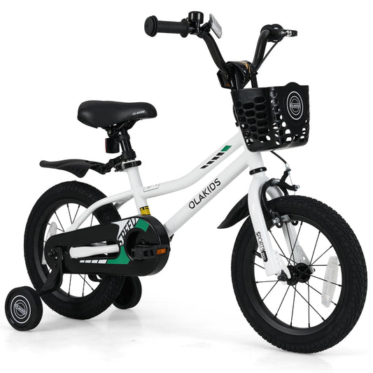 Olakids Kids Bike, 12 Inch Toddlers Bike with Training Wheels Storage Basket Adjustable Seat and Handlebar, Handbrake and Coaster Brake, Children's Bicycle for Boys Girls Aged 3+ Years Old