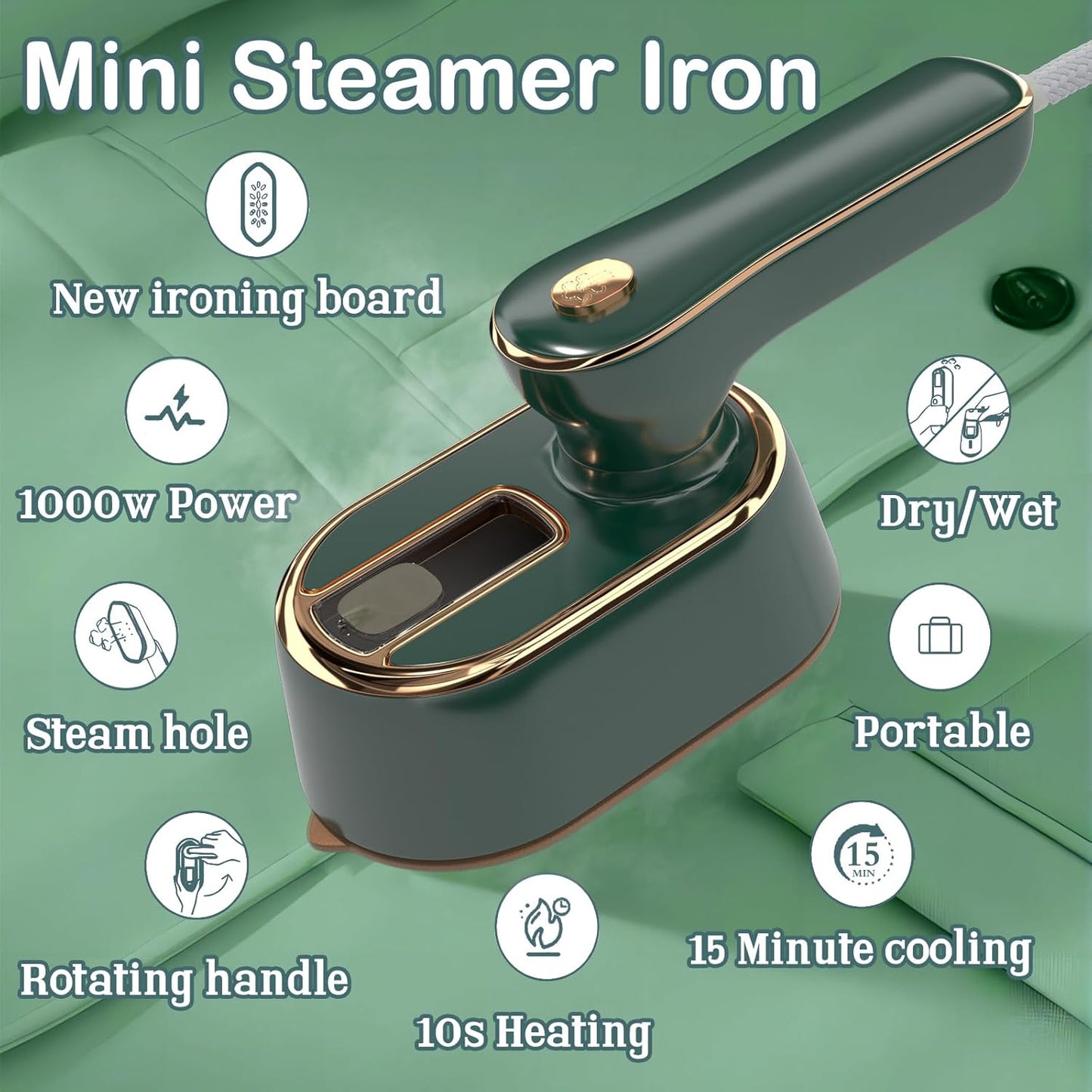 Skiennix Travel Steamer Iron - Portable Ironing Machine for Clothes | Compact Design in Green