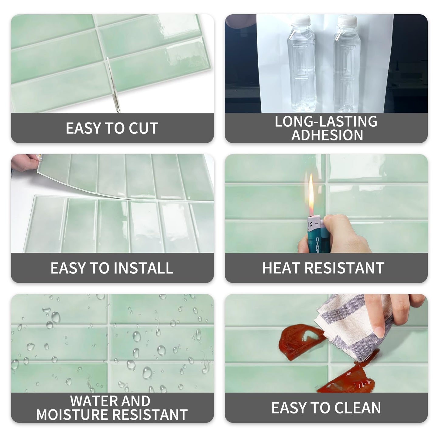 10 Sheet Peel and Stick Subway Kitchen Backsplash Tiles,3D Rectangle Waterproof Self-Adhesive Wall Tile Stick on Backsplash for Kitchen,Bathroom and Fireplace(Light Green,12"×12")