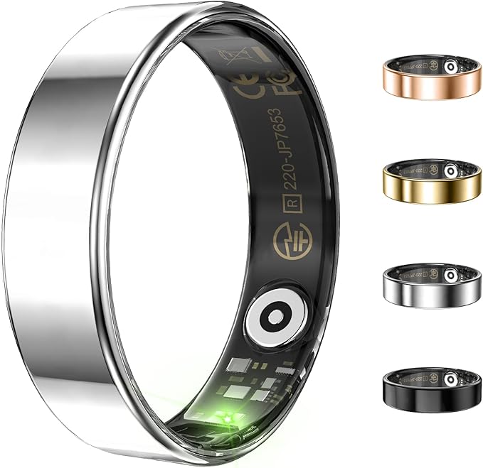 Health Activity Fitness Tracker, Ultra-thin Smart Ring for Women Men, Fitness Ring with Sleep Tracker, 24/7 Heart Rate Monitor, Step Counter, Calorie Pedometer, No APP Fee, for iOS Android(Silver #10)