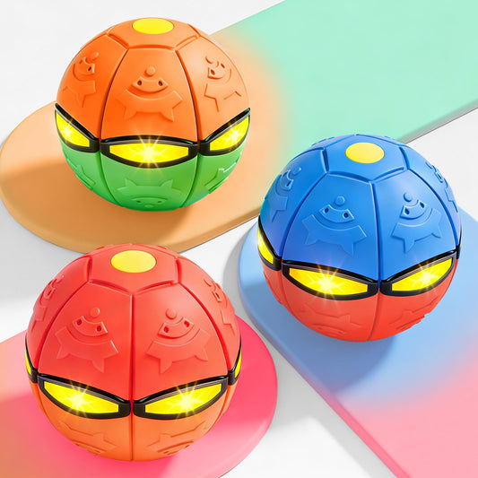 LzzzFZCF 3 PCS Color-Blocked Magic Bouncing Pop Up Balls with 6 LED Lights, Transforming Ball Toy for Kids & Pets, Durable TPR Magic Meta Ball for Large Medium Dogs, Outdoor Interactive Disc Ball