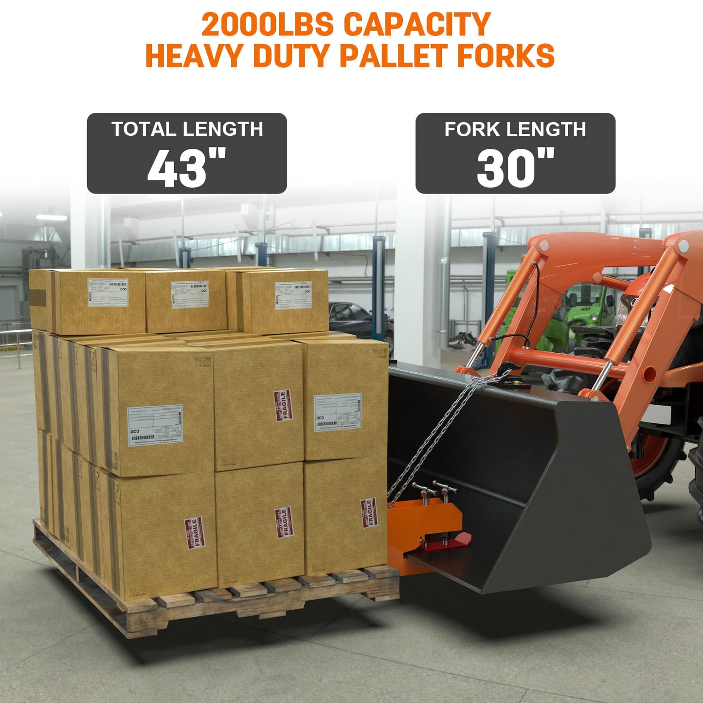 2026 Upgraded 43" Tractor Bucket Forks,Clamp on Pallet Forks with Anti-Slip Tongue 2000LBS,Twin Screw Design,Adjustable Stabilizer Bar,Heavy Duty Skid Steer Pallet Forks for Tractor Bucket Loader