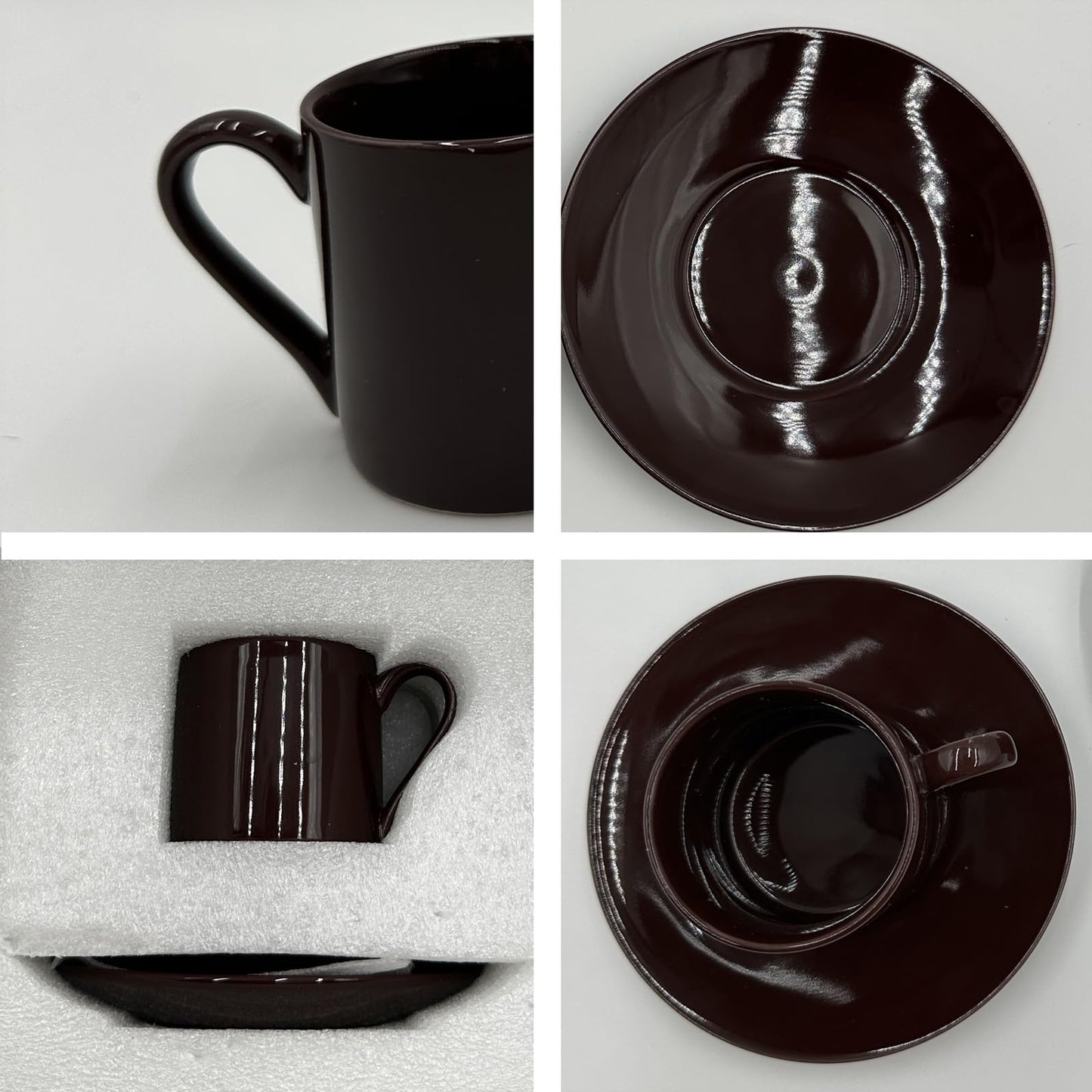 Porcelain 3.5oz Espresso Cups Set of 2 with Matching Saucer, Ceramic Demitasse Espresso shot Cups for Turkish, or Italian Coffee- Microwave Dishwasher Safe,Brown