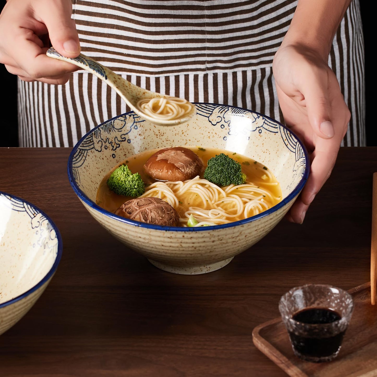hengshukeji Japanese Ramen Bowl Set 2PCS, 40oz Large Ceramic Noodle Bowls with Chopsticks and Spoons for Pho, Udon, Rice, Pasta – Microwave & Dishwasher Safe (Carp Set (2 pieces))