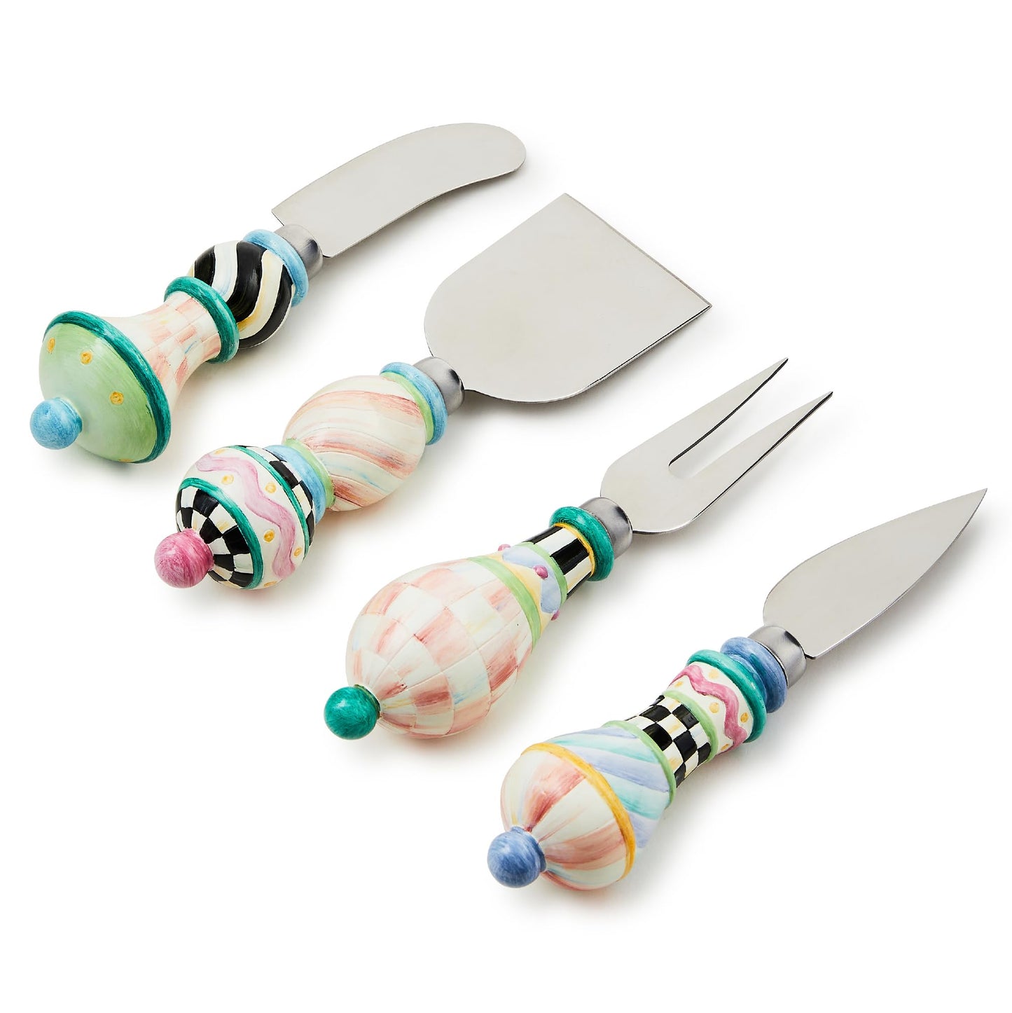 MACKENZIE-CHILDS Set of 4 Cheese Spreader Set, Stainless-Steel Butter Spreaders, Rosy Meadow