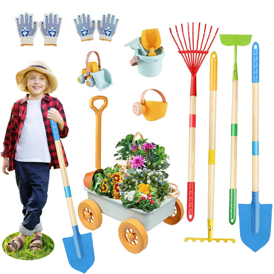 Mostop Kids Gardening Tools Outdoor Toys with Wheelbarrow, Kids Wheelbarrow Outside Toys for Kids Age 4-8, Educational STEM Learning Pretend Toys Outdoor Indoor for Toddlers Kids Boys Girls