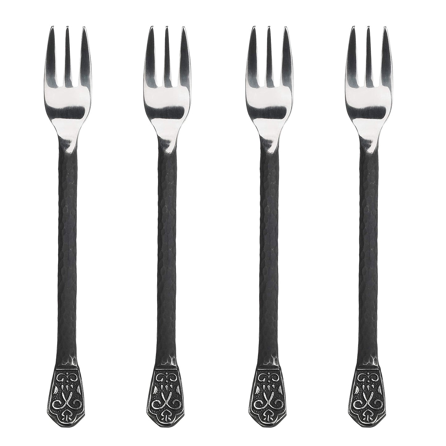 Gourmet Settings 4-Piece Cocktail Matte/Polished Metal Flatware Serving Set, Stainless Steel Silverware, Appetizer/Seafood/Fruit Fork, 5.75 Inch, Dishwasher Safe (34-917)