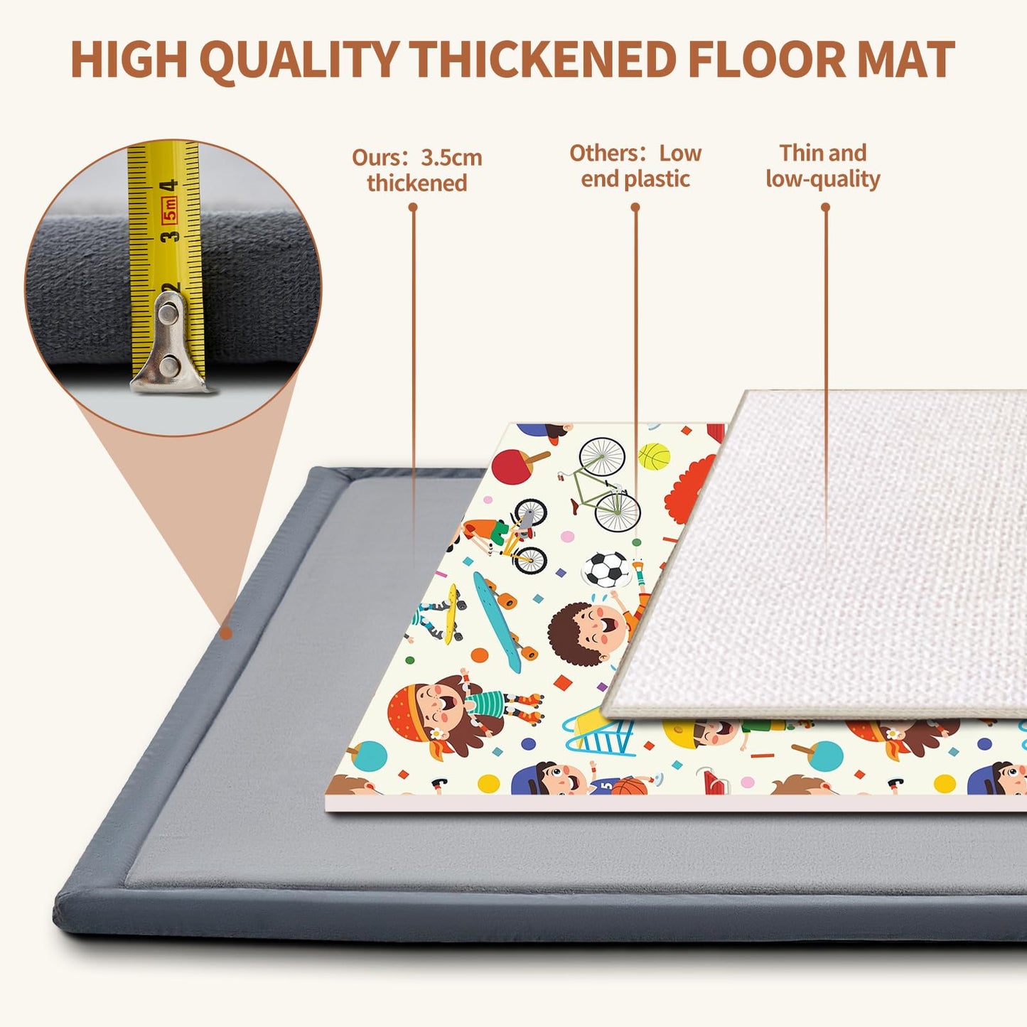 SUNYRISY Baby Play Mat for Floor 50 x 50in, 1.4in Thick Memory Foam Padded Play Mats for Baby, Soft Velvet Infants Toddler Kids Crawling Mat for Nursery, Non-Slip Bottom