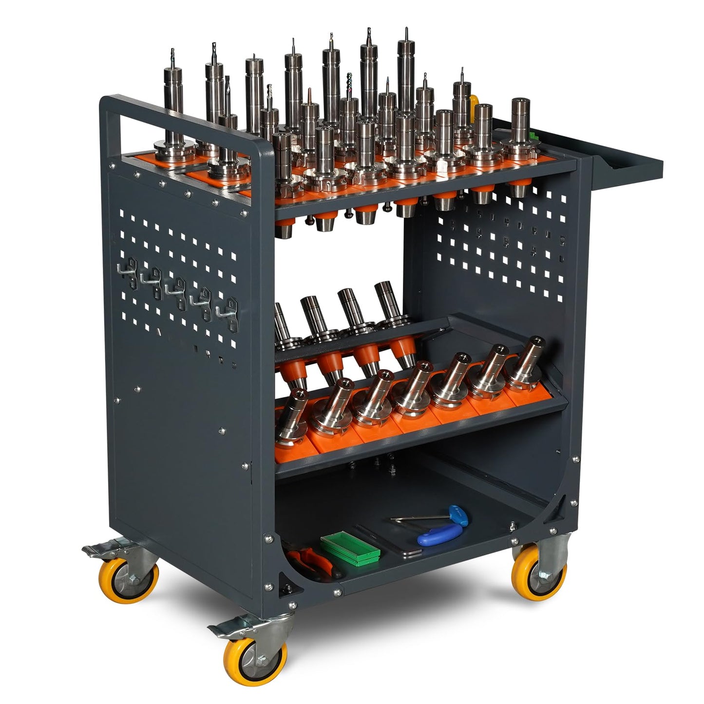 LYREIGN Grey Classic 40 Taper CNC Tool Holder Transfer Cart, 35 Capacity CAT/BT40 Service Carts with Wheels Heavy Duty, Multi-Function Workshop CNC Tool Trolley