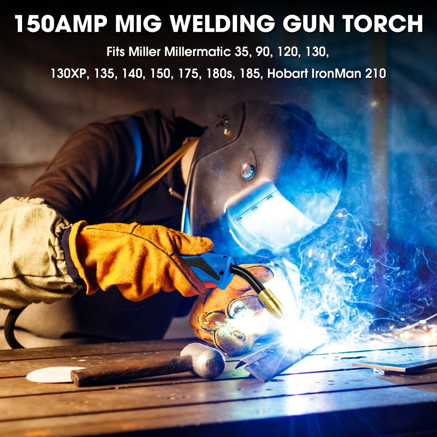 Welding Knight 150Amp MIG Welding Gun Replacement for Miller M-150 M-15 M15 M150 249040 Millermatic 35, 90, 120, 130, 130XP, 135, 140, 150, 175, 180s, 185, Hobart IronMan 210 (15FT .035" Kit)