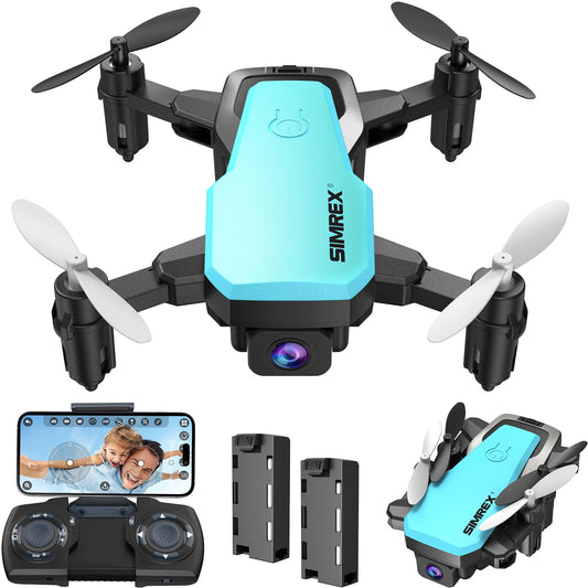 SIMREX Mini Drone with 720P Camera for Kids & Beginners - Foldable RC Quadcopter, Optical Flow Positioning, Altitude Hold, 3D Flip, 2 Batteries 20Min Flight, Safe & Easy Indoor Outdoor Flying Toy Gift (NEW BLUE)
