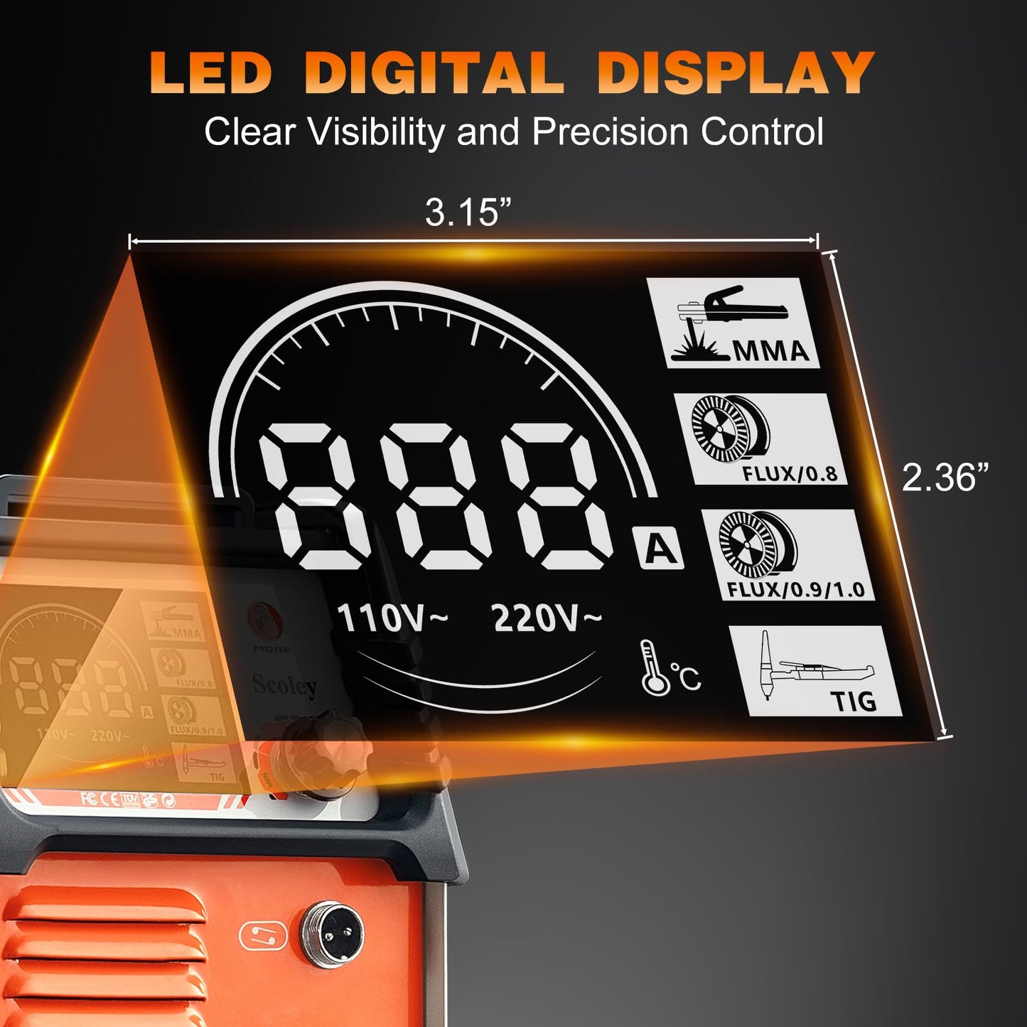 Scoley 130A MIG Welder 110V, Flux Core Welder with Digital Display, 3-in-1 Gasless MIG/Lift TIG/Stick Welding Machine, IGBT Inverter Portable Mini Welder for Home DIY, with Gloves & Mask