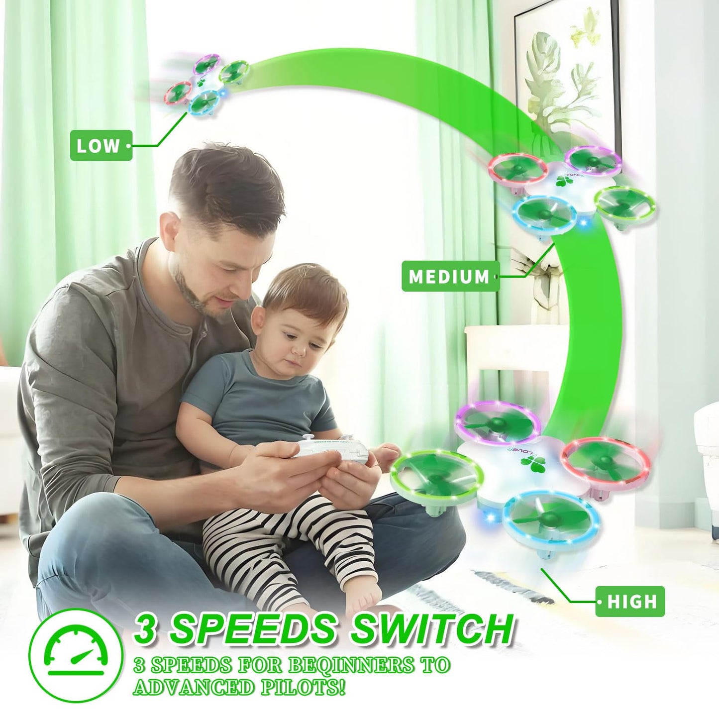 Clover Drone for Kids – Beginner-Friendly LED Quadcopter with Dual Modular Batteries, Easy to Fly, Altitude Hold, One-Key Takeoff, 360 Flips – Gift for Boys & Girls Age 6+
