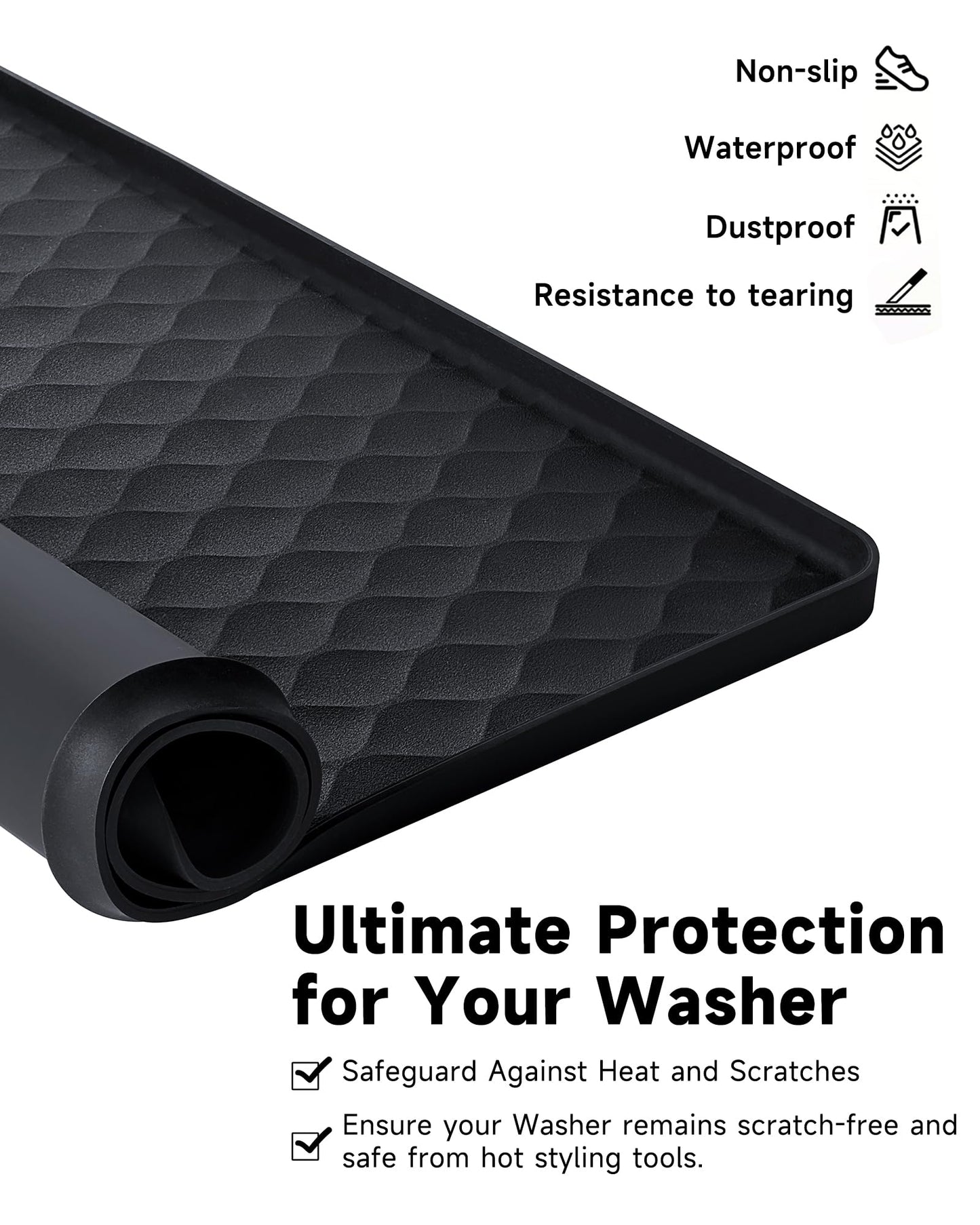 Washer and Dryer Top Protector Mat 25.6’’ x 23.6’’, Non-slip Silicone Mat for Laundry & Kitchen, Washer and Dryer Covers for the Top, Prevent Dust, Scratches and Daily Wear and Tear (2pcs White)