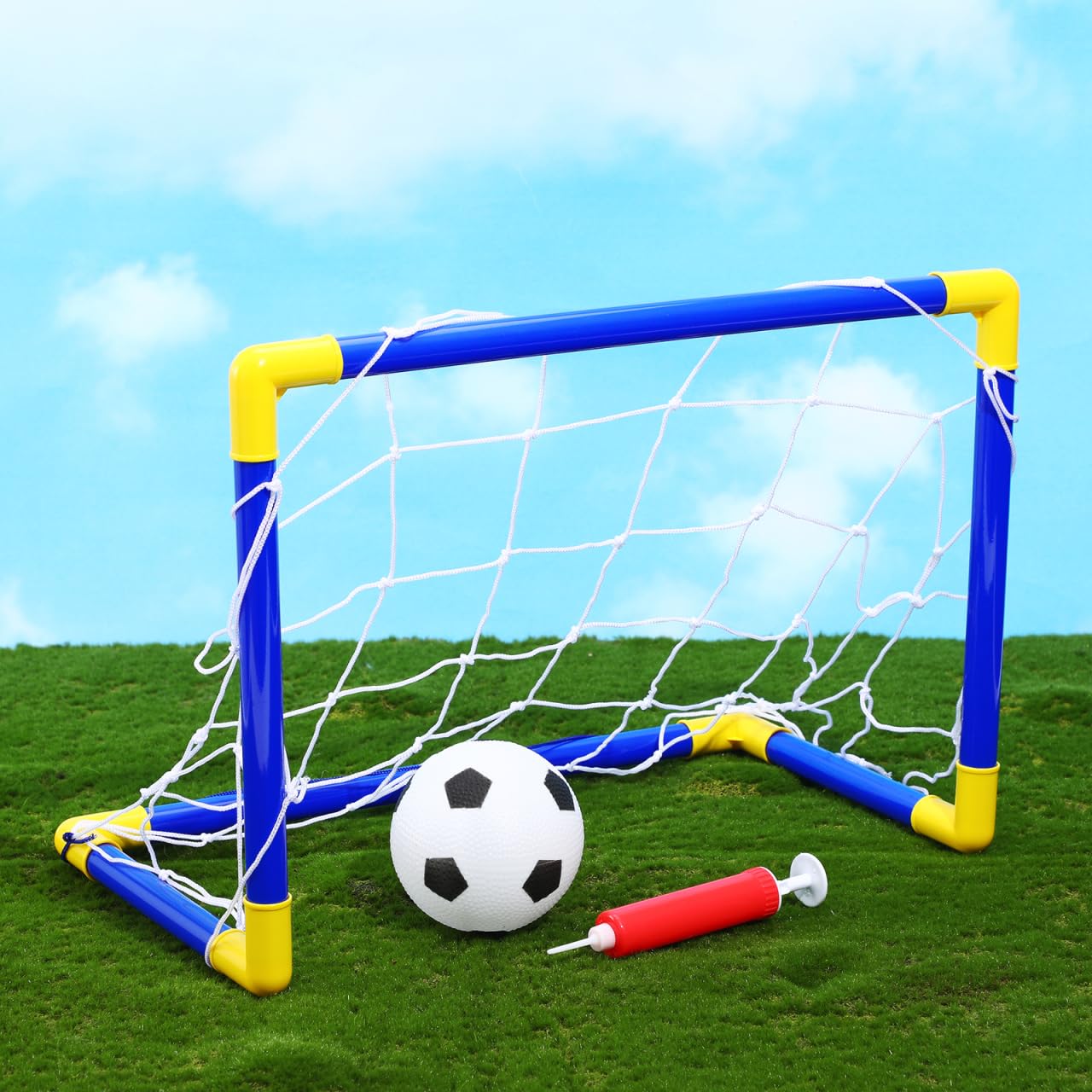 Kisangel Mini Soccer Goal Set for Kids 8-12 Indoor Outdoor Foldable Football Goal Door Lightweight Plastic Soccer Net for Backyard Training and Family Sports 12.5X17.6X9.9 Inches
