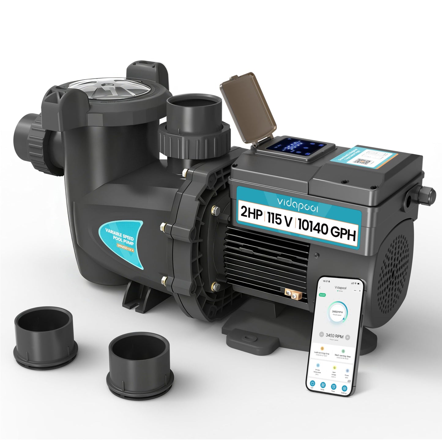 Vidapool Variable Speed Pool Pump, In/Above Pool Pump with Filter Basket, 2 HP, 115V, 10140GPH