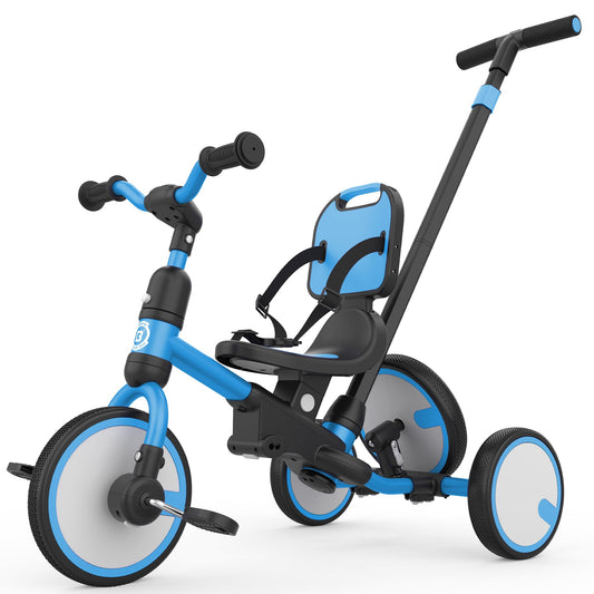 besrey 5-in-1 Toddler Tricycle with Push Handle, Grow with Me Kids Trike for 1-3 Years, Balance Bike & Tricycle, Adjustable Parent Steering, Safety Seat with Backrest