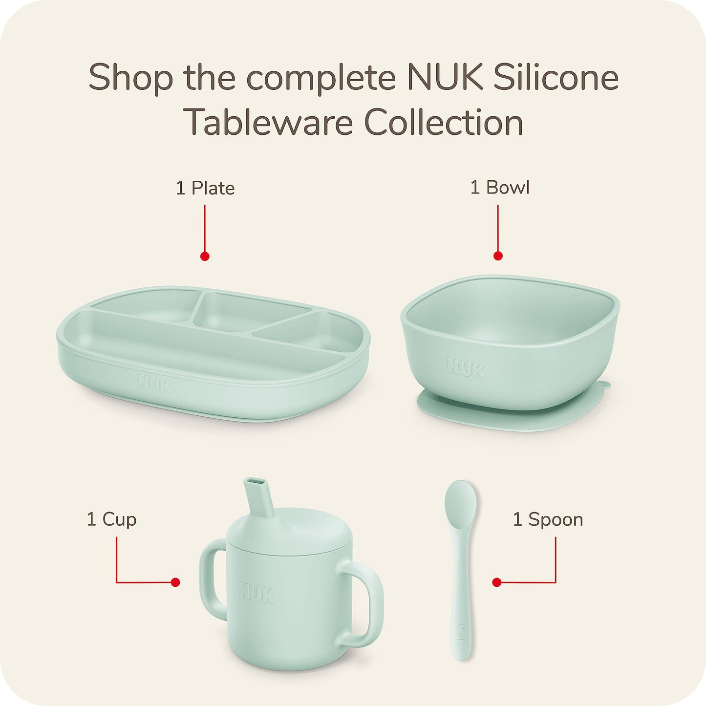 NUK Silicone Baby Spoons, Durable Silicone Material, Easy to Hold & Feed, Dishwasher-Safe, BPA-Free, Pack of 3