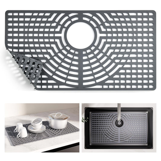 Snuggery Silicone Sink Protector 30"x16" Rear Drain Hole, Heat Resistant Non-slip Dishwasher Suitable, Large Sink Mat for Bottom of Farmhouse Kitchen Stainless Steel Sinks
