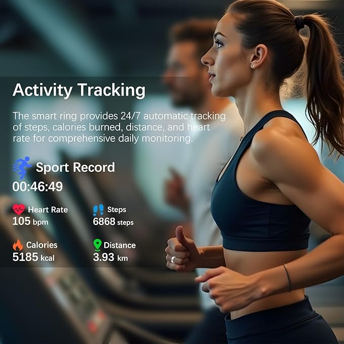 Smart Health Ring for Women Men, Fitness Tracker Ring with Heart Rate, Blood Oxygen, Sleep Tracker, Step Tracker, No Subscription Fee, IP68 Waterproof Smart Ring for iPhone & Android (Silver, 12#)