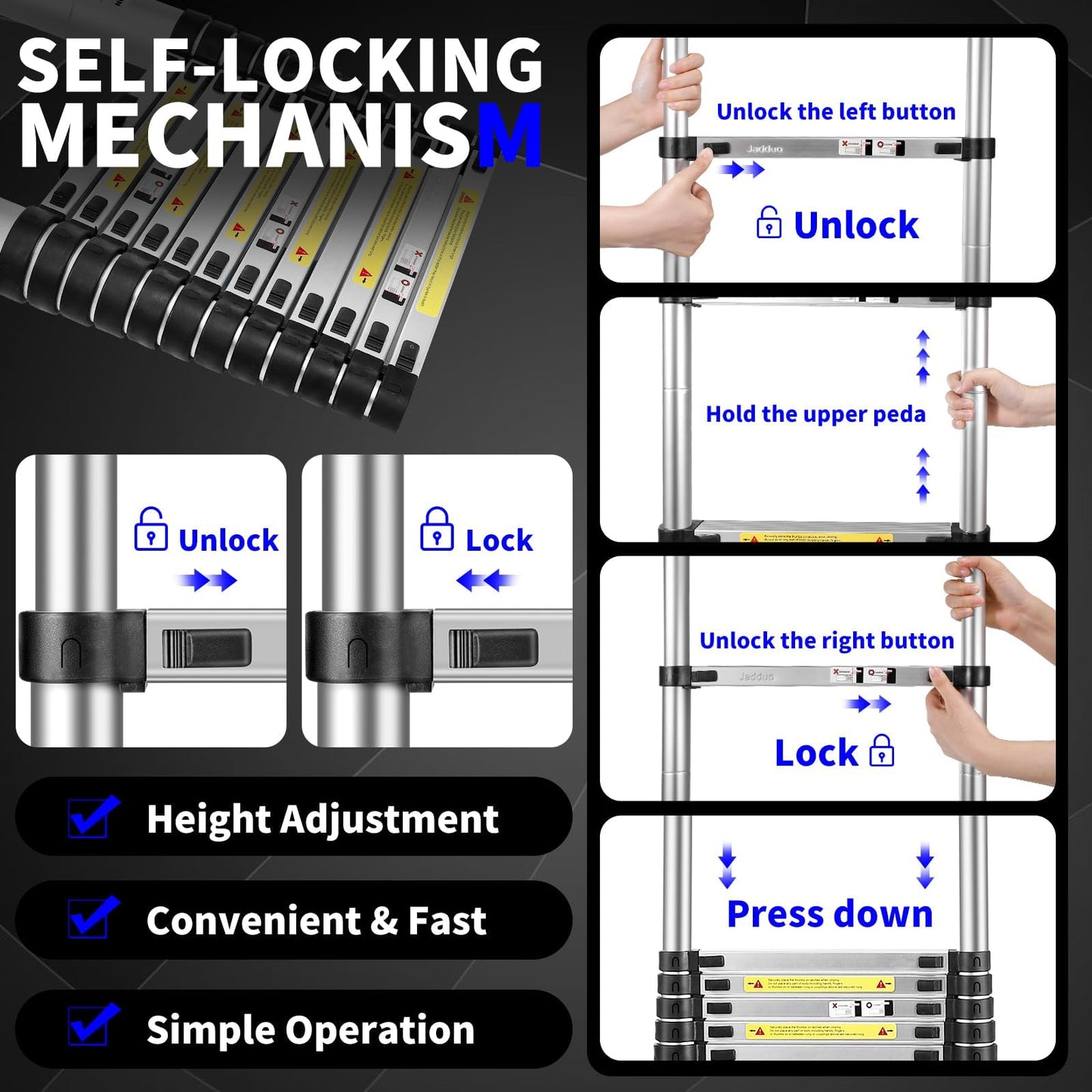 JADDUO Telescoping Ladder,24.6 FT Extension Ladder,Aluminum Lightweight Telescopic Ladder with 2 Triangle Stabilizers