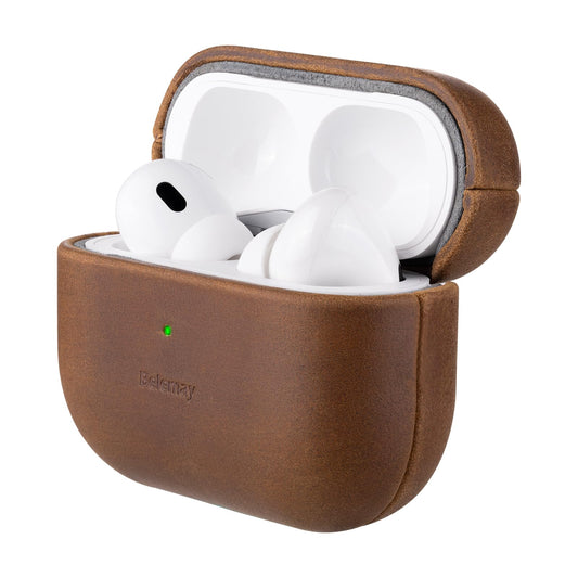 Belemay for AirPods Pro (1st Generation) Case, Compatible with MagSafe, Premium Crazy Horse Leather [Vintage Aesthetic] - Unique Patina - Comfort Grip - Compatible with AirPods Pro Case (2019), Brown