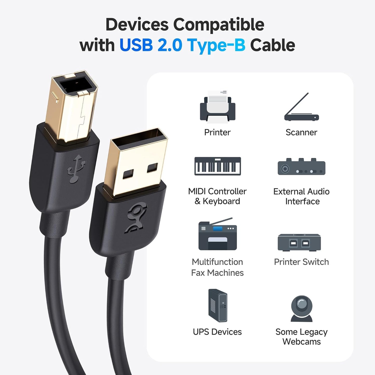 3-Pack 15ft, Cable Matters Long USB Printer Cable - USB A to B Cable, Compatible with Printer, External Hard Drive
