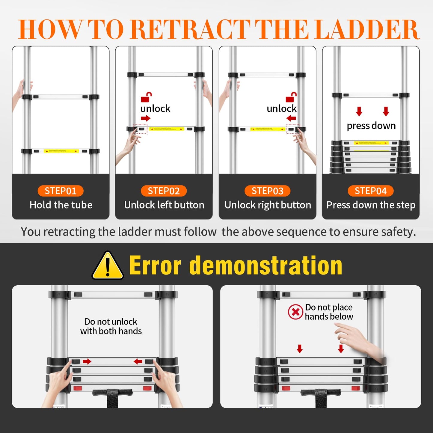 12.5FT Telescoping Ladder, 330lb Capacity Aluminum Heavy-Duty Extension Ladder with Anti-Slip Steps for Secure Attic Access, Roof, and Home Renovation Projects
