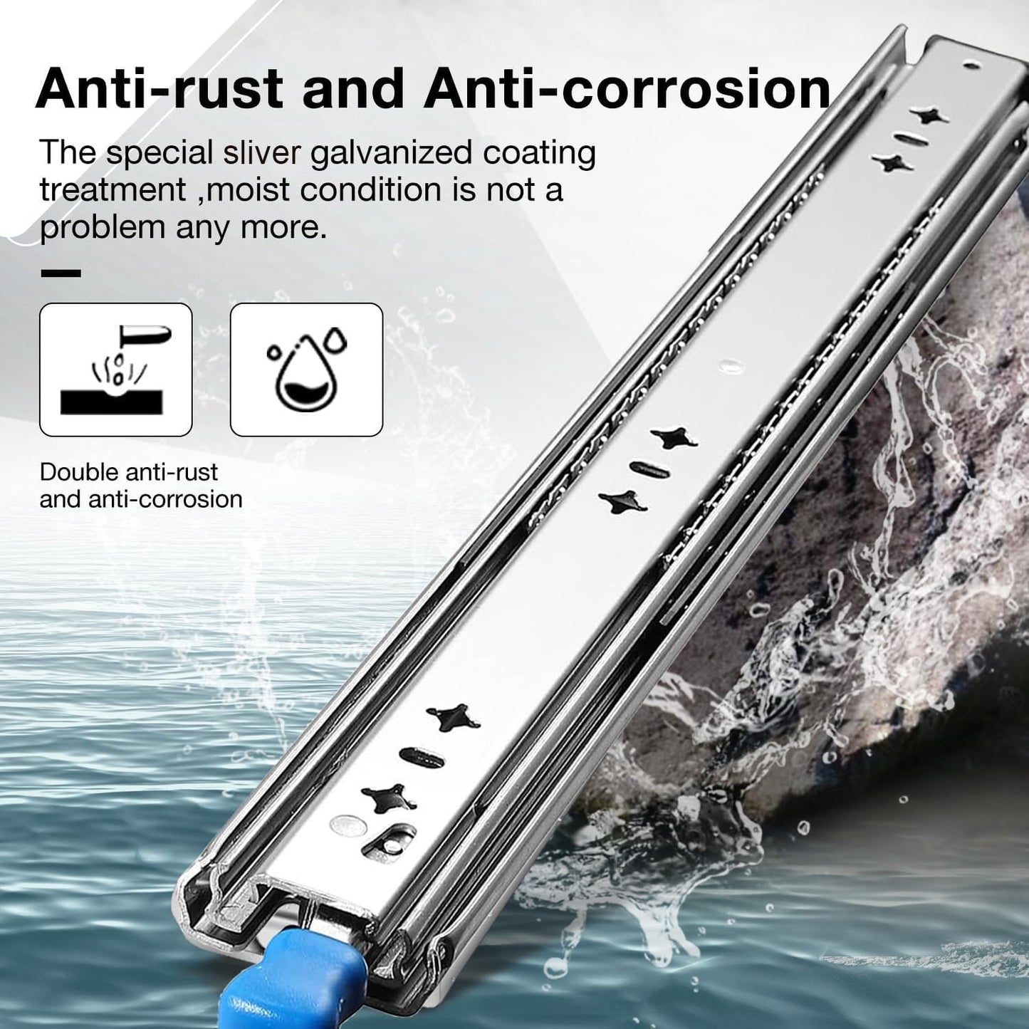 Heavy Duty Drawer Slides with Lock 34 Inch,3-Fold Full Extension Locking Drawer Slides 250 lbs Load Capacity Side Mount Ball Bearing Industrial Locking Rail 1 Pair(W:53mm, 34")
