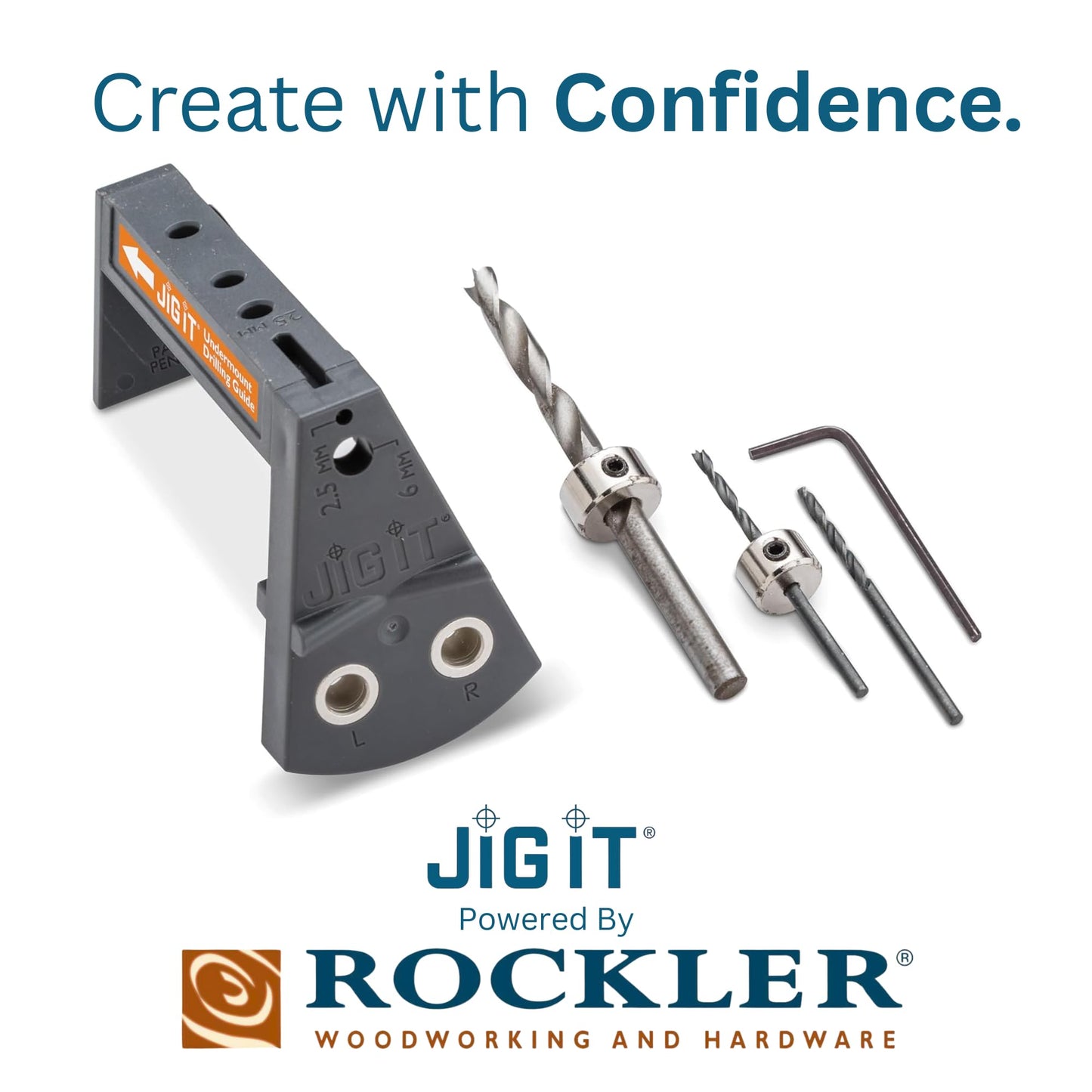 JIG IT Undermount Drilling Guide - Durable ABS Plastic Drill Angle Guide w/Steel Inserts - Drill Guide Jig for Blum Tandem & Drawer Slide – Ideal Woodworking Tools Includes Drill Bits, Collars & More