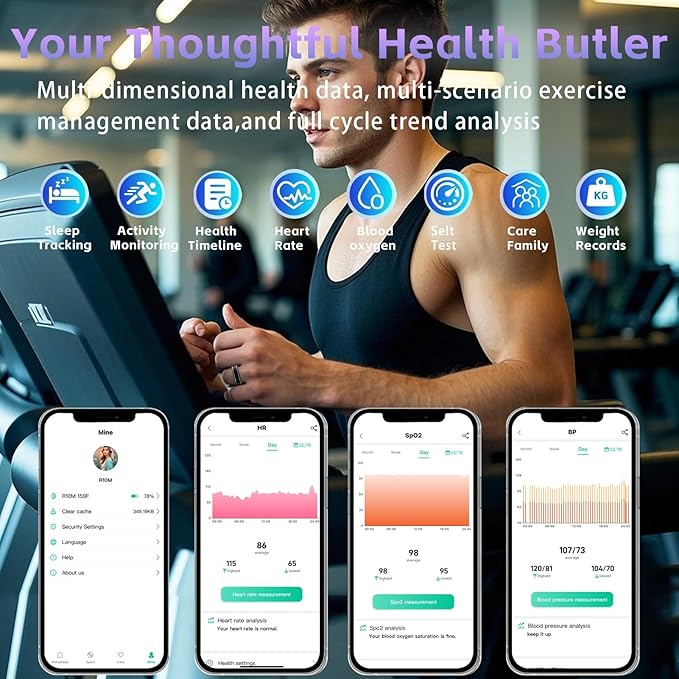 Smart Ring for Men Women ??Fitness Tracker Ring with Heart Rate, SpO2, Blood Pressure, Sleep Monitoring, Step & Calorie Counter, No Subscription Fee, iOS & Android Compatible (Black, 12)