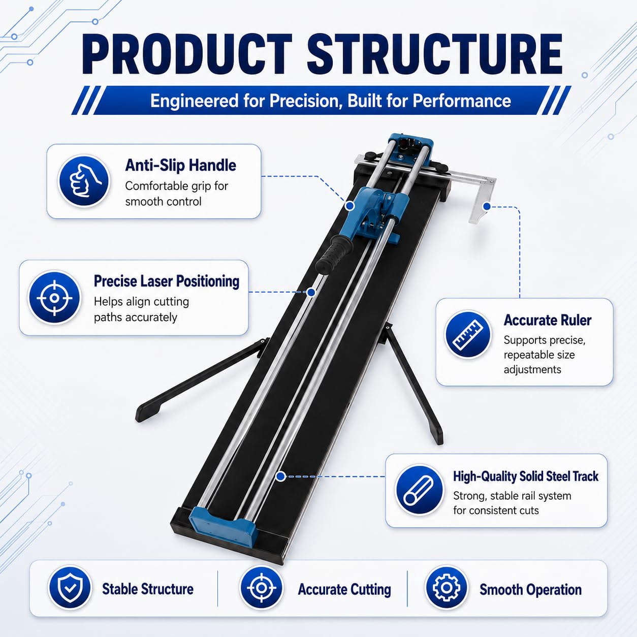48-Inch Manual Tile Cutter, Laser Guided Precision, Tungsten Carbide Cutting Wheel, Ideal for Porcelain and Ceramic Tiles, Durable All-Steel Construction, Tile Cutting Machine