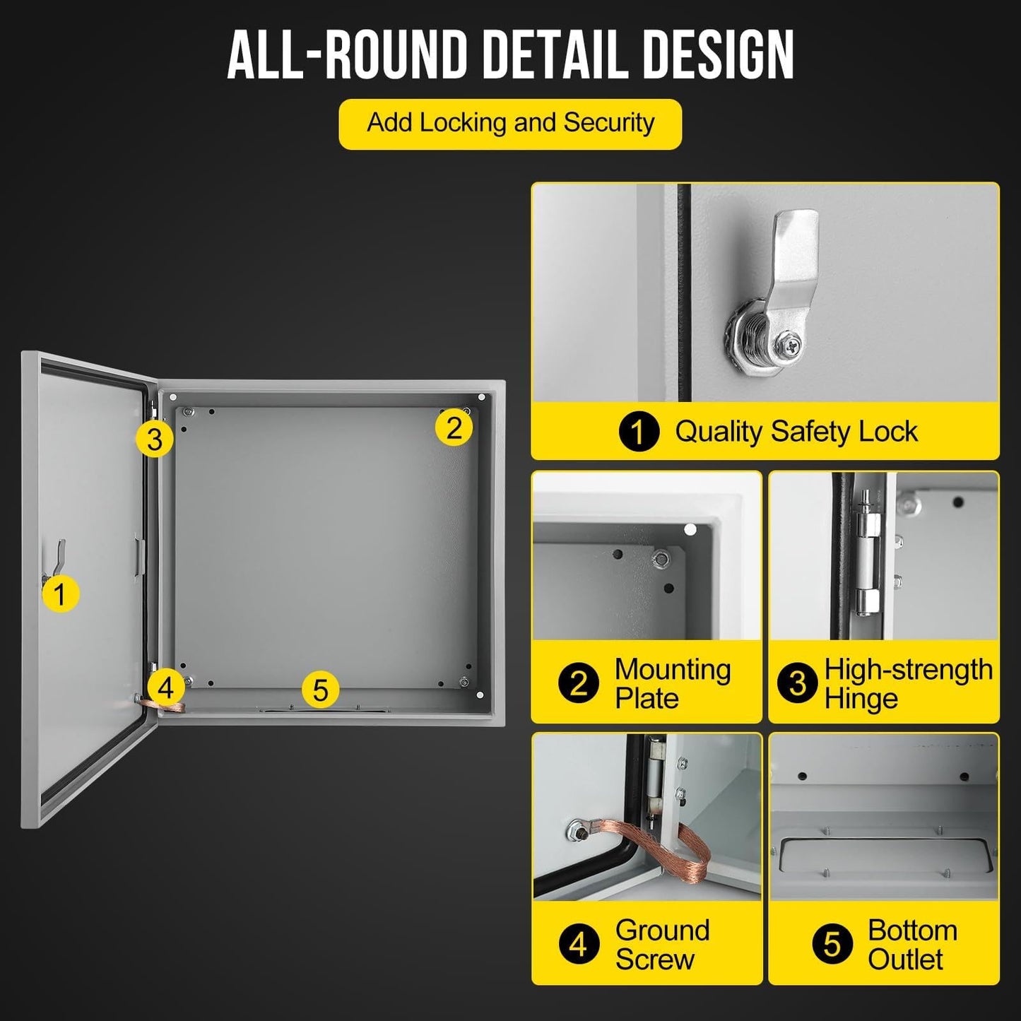 Outdoor NEMA Steel Enclosure, 24x24x8 NEMA 4X Steel Electrical Box, IP66 Waterproof & Dustproof, Outdoor/Indoor Electrical Junction Box