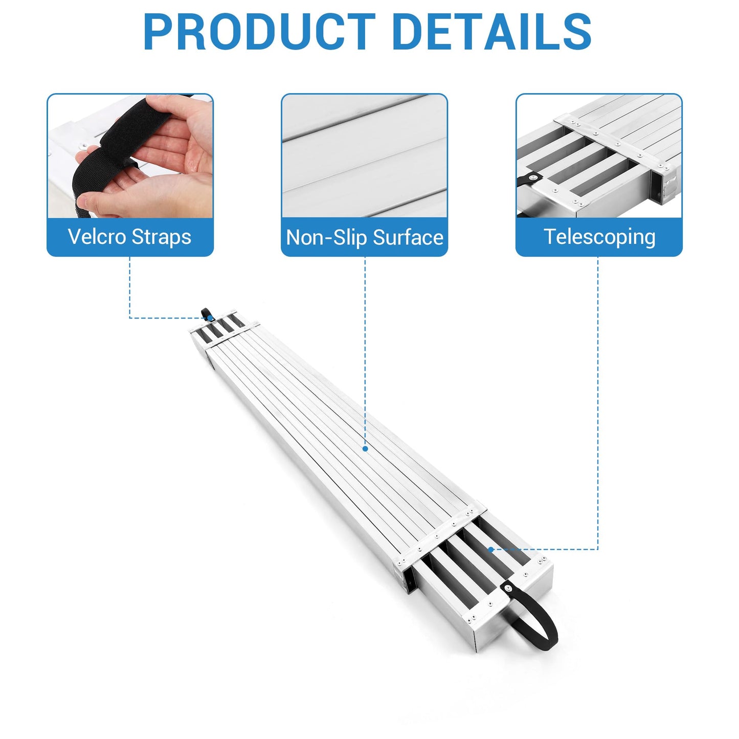 9-15 Ft Telescoping Plank, Aluminum Work Plank, 440Lbs Capacity Extension Boards, Aluminum Scaffolding Plank with Skid-Proof Platform Scaffold Ladder Accessory