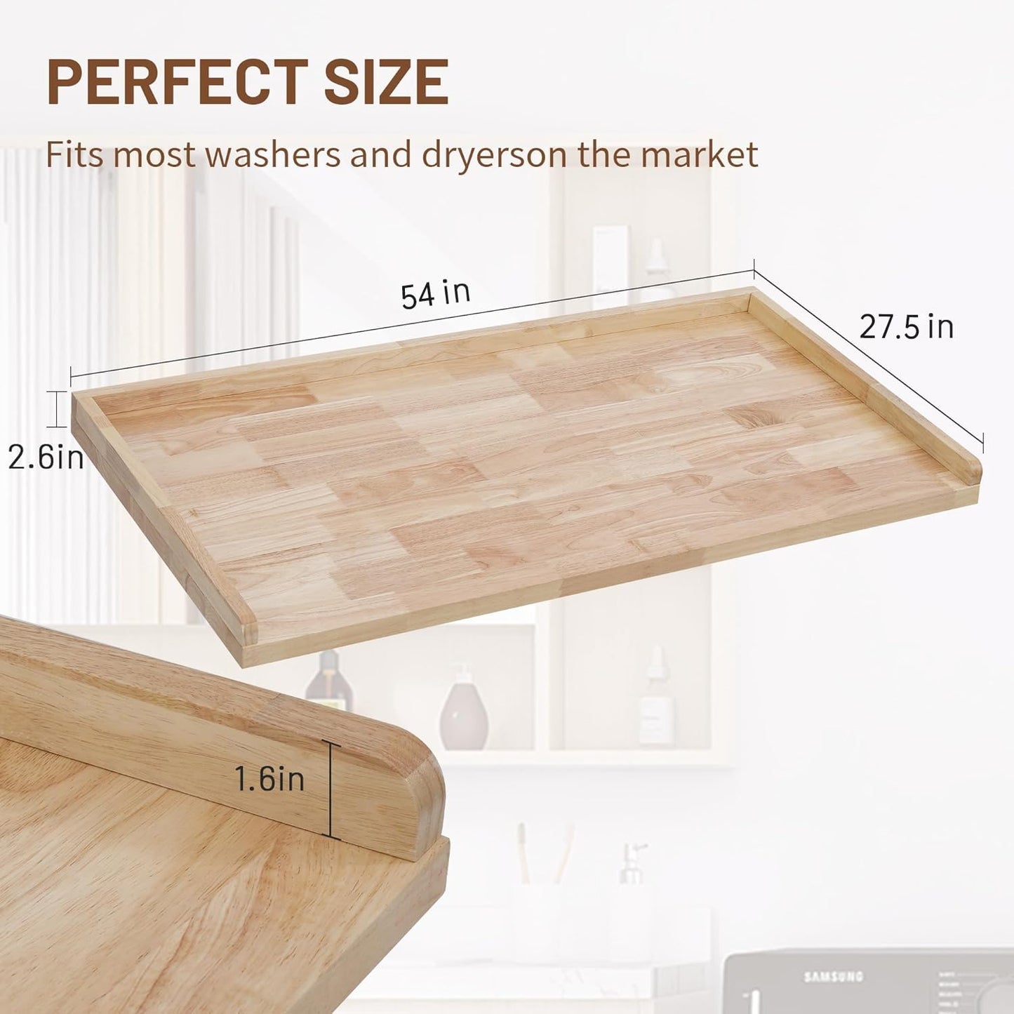 Murago Washer Dryer Countertop, 100% Natural Wood, Laundry Countertop Over Washer and Dryer, Laundry Machine Topper for Front Loaders, Fits All Major Brands, Anti Vibration Pads, 54” x 27.5" Black