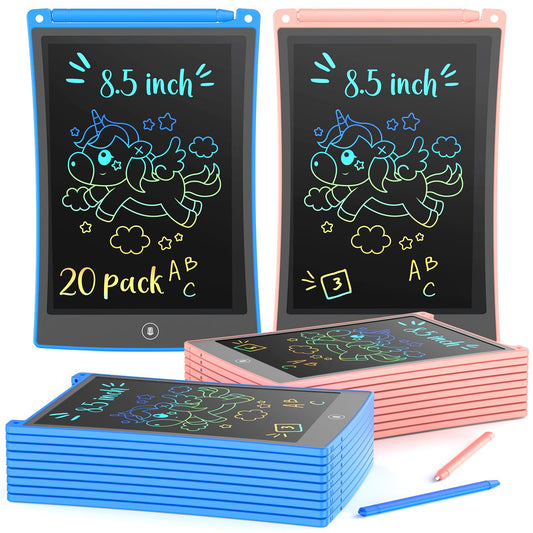 KOKODI 20 Pack 8.5Inch LCD Writing Tablet for Kids, Colorful Doodle Board, Car Trip Travel Games Learning Toys, Erasable Drawing Pad, Birthday Gifts for Boys Girls Age 3 4 5 6 7 8(Blue & Pink)