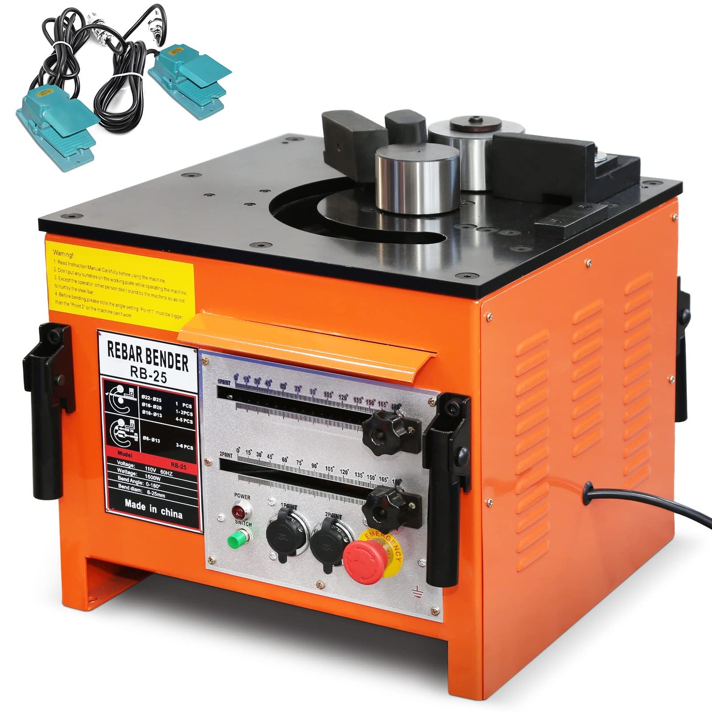 1600W Electric Rebar Bender and Cutter, Fast & Accurate Rebar Bending Machine, Portable Rebar Bender Tool for 1/4 inch to 1 inch Steel Bar with 0-180° Angle and Foot Pedal Switch