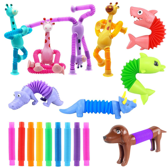 Kryfa Telescopic Pop Tube Giraffe Toys, Road Trip Activities for Kids, Airplane Toys for Toddlers 3-5, Toddler Car Activities (18 PCS)