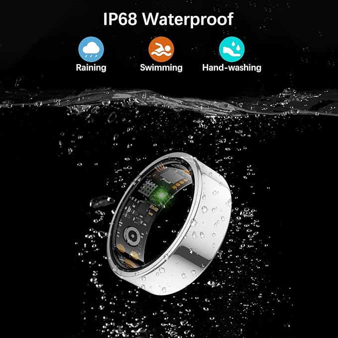 Smart Health Ring for Women Men, Fitness Tracker Ring with Heart Rate, Blood Oxygen, Sleep Tracker, Step Tracker, No Subscription Fee, IP68 Waterproof Smart Ring for iPhone & Android (Silver, 10#)