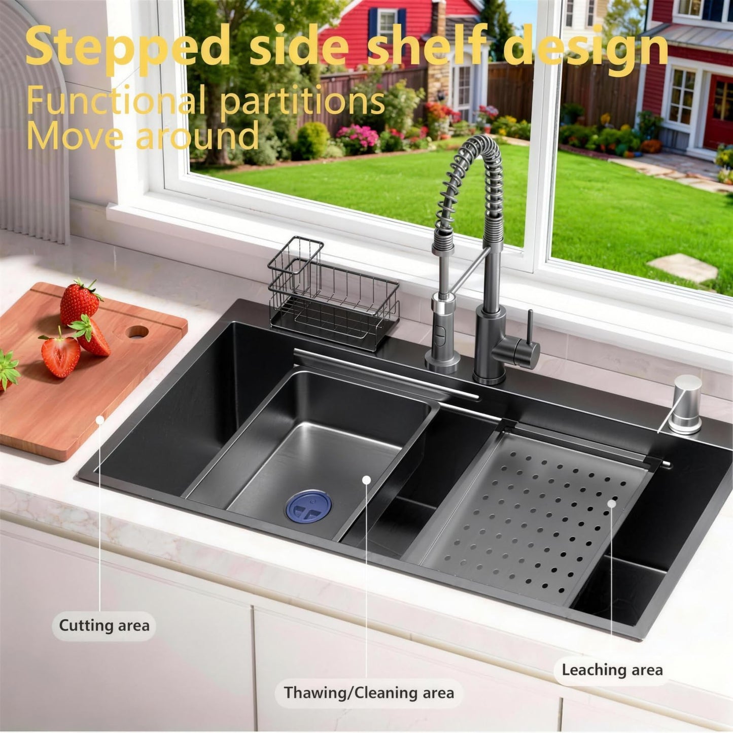 30x18 Black Drop-in Kitchen Sink: Deep Single Bowl Stainless Steel Workstation with Faucet & Accessories Combo for Family Kitchen—Scratch Resistant & Noise Reducing