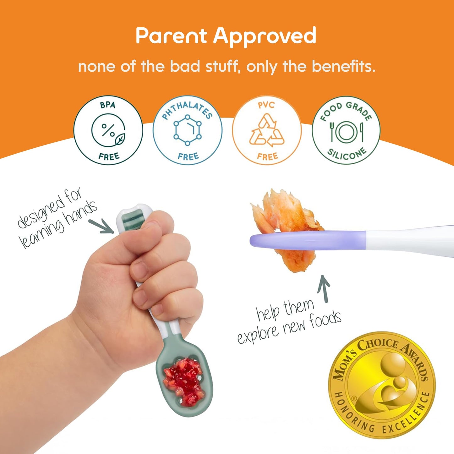 NumNum Baby Spoons Set, Baby Essentials Pre-Spoon GOOtensils for 6+ Months, First Stage Self-Feeding Spoons for Baby Led Weaning (BLW), Silicone Toddler Utensils, BPA-Free, 4 Pack Sweet Dreams