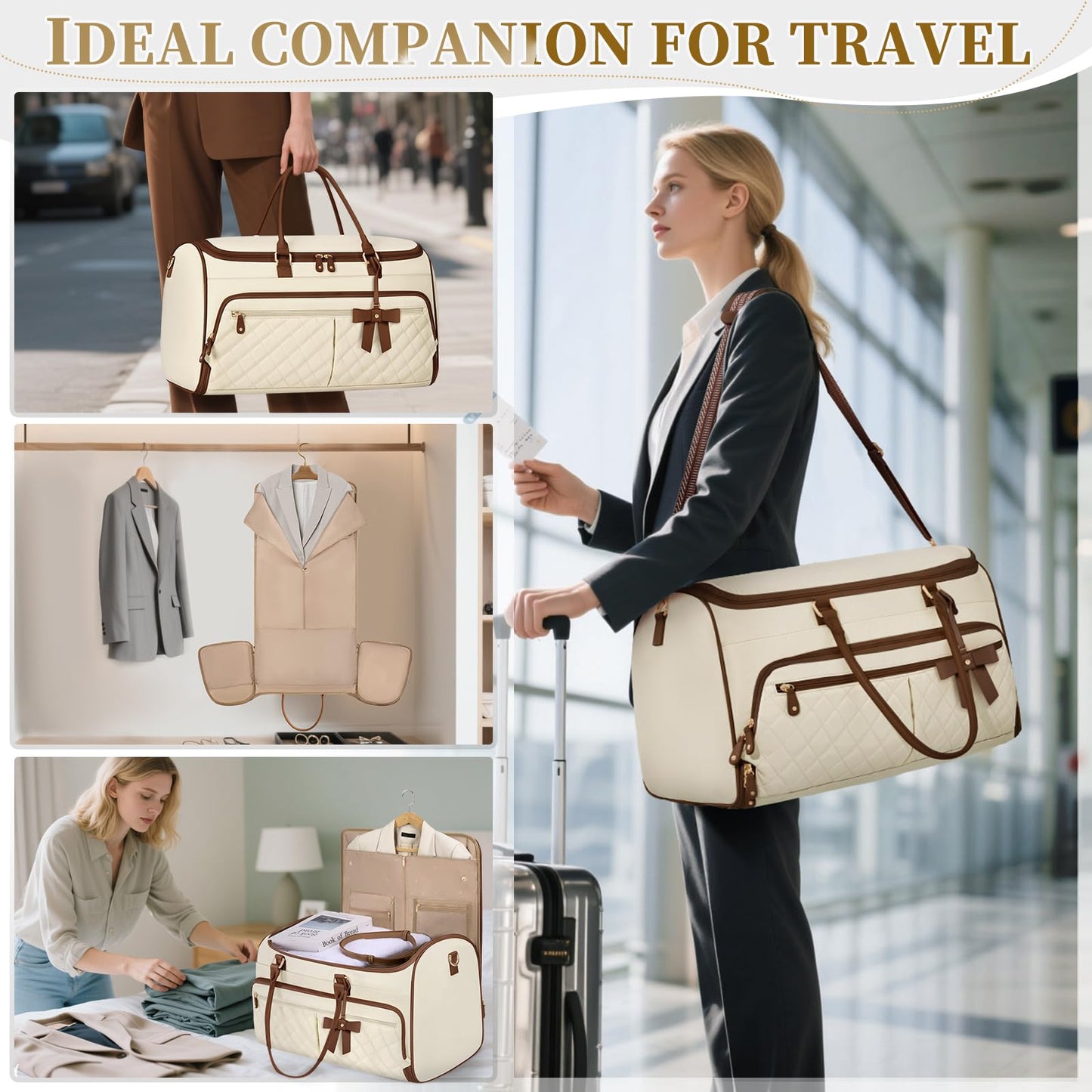 RAINSMORE Garment Bags for Travel Women Convertible Garment Duffle Bag for Hanging Clothes, Large Carry On Garment Bag with Shoe Bag & Wet Pocket, Foldable Dress Suit Business Travel Weekender Bags