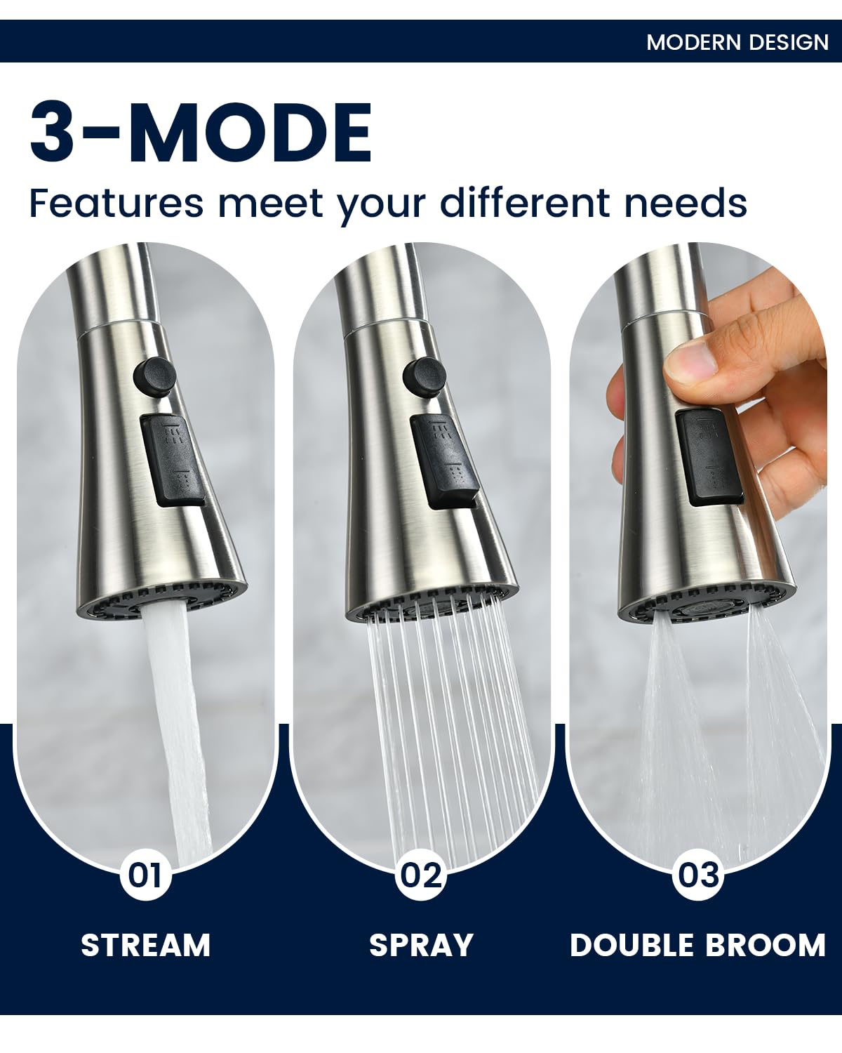DAYONE 2 Handle Kitchen Faucet with Soap Dispenser, Two-Handle Kitchen Sink Faucets with Pull Down Sprayer Brushed Nickel, Stainless Steel 1 to 4 Holes Faucet for Sink