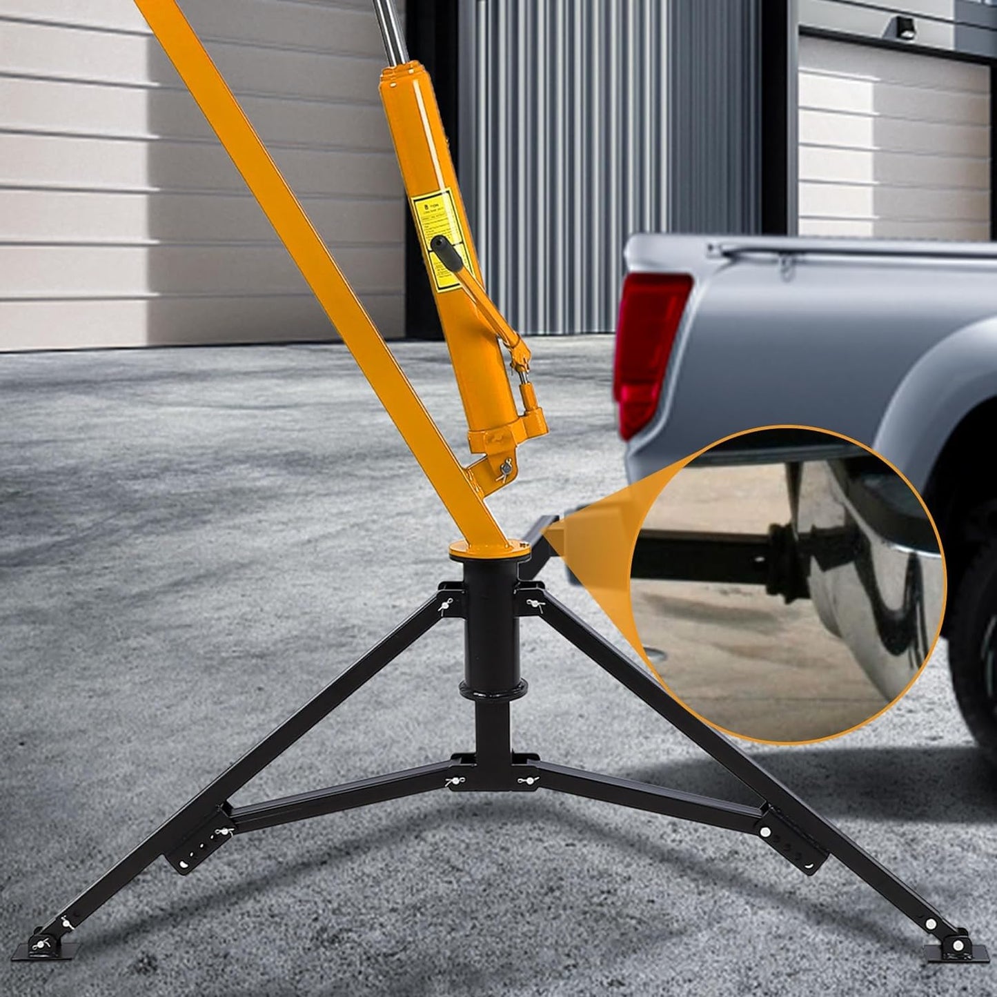 Towallmark Hydraulic Pickup Truck Crane, 1000 LBS Capacity Hitch Mounted Crane with 360° Swivel, 3 Adjustable Capacities (500 to 1000 LBS) for Construction Goods Lifting, Yellow