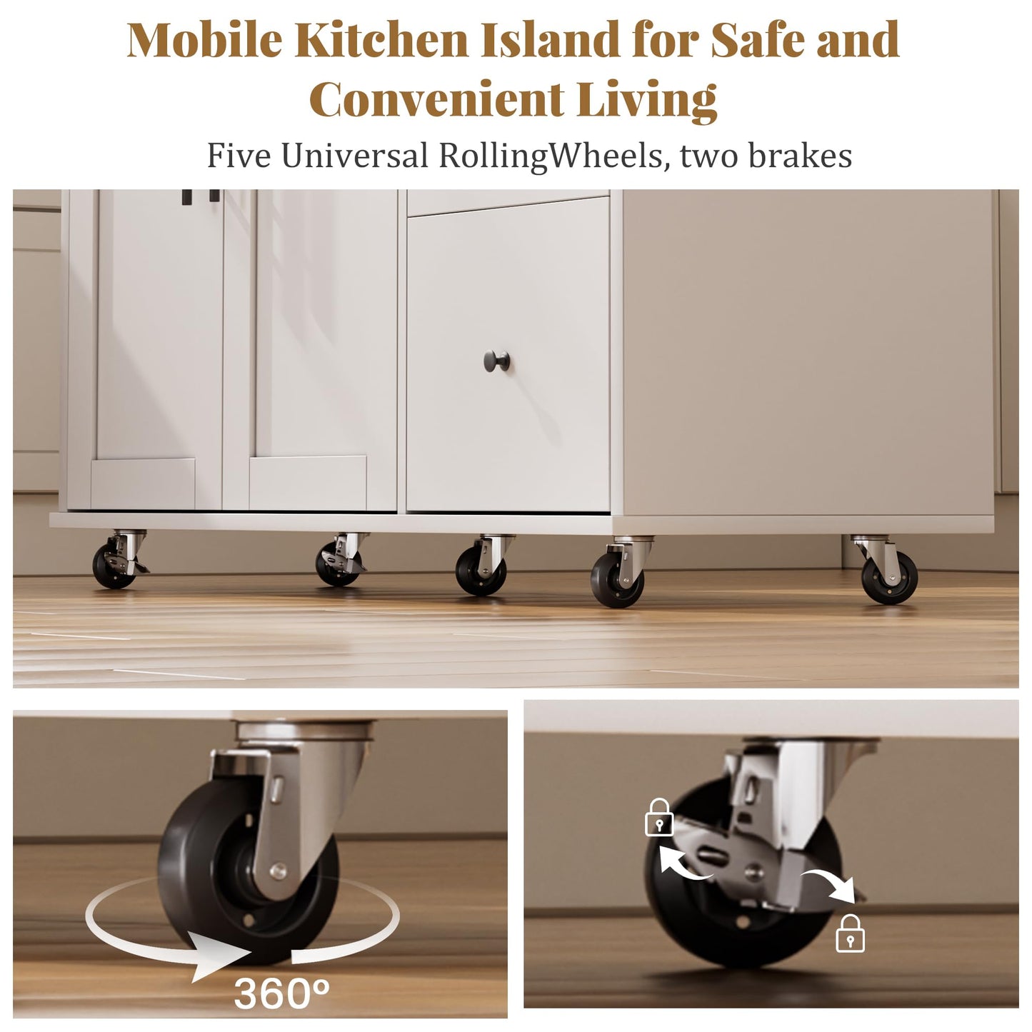 GRUSIGN Kitchen Island on Wheels with Storage-Multifunctional Kitchen Island Cart with Drop Leaf, Rolling Island with Spice/Towel Rack,Expandable Island Table Kitchen,39.37" Width,White