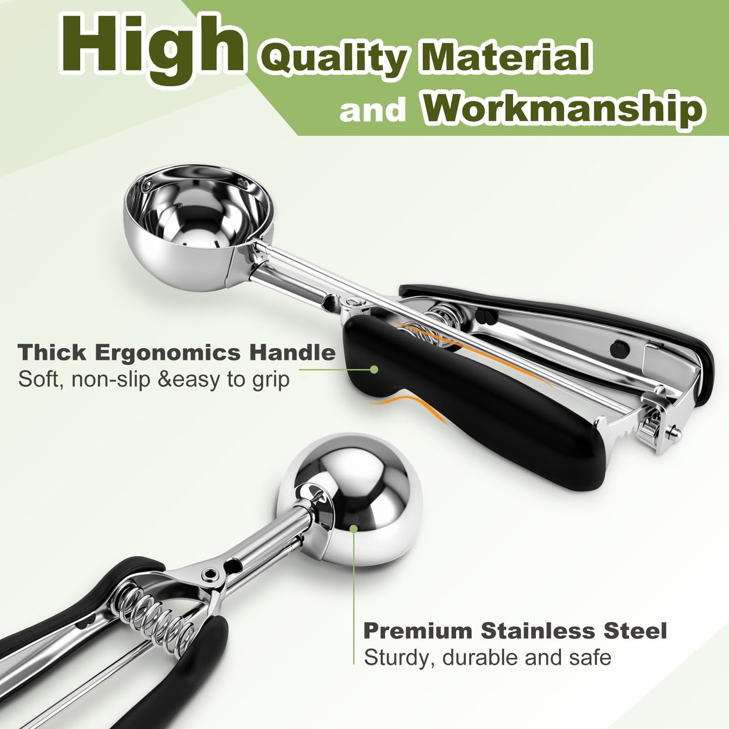 Premium Cookie Scoop, Stainless Steel Cookie Scoops for Baking, Ice Cream Scoop with Trigger, Ice Cream Scooper With Non-slip Grip, Cookie Dough Scoop for Melon Baller, Muffin Scoop, Meatball Scoop