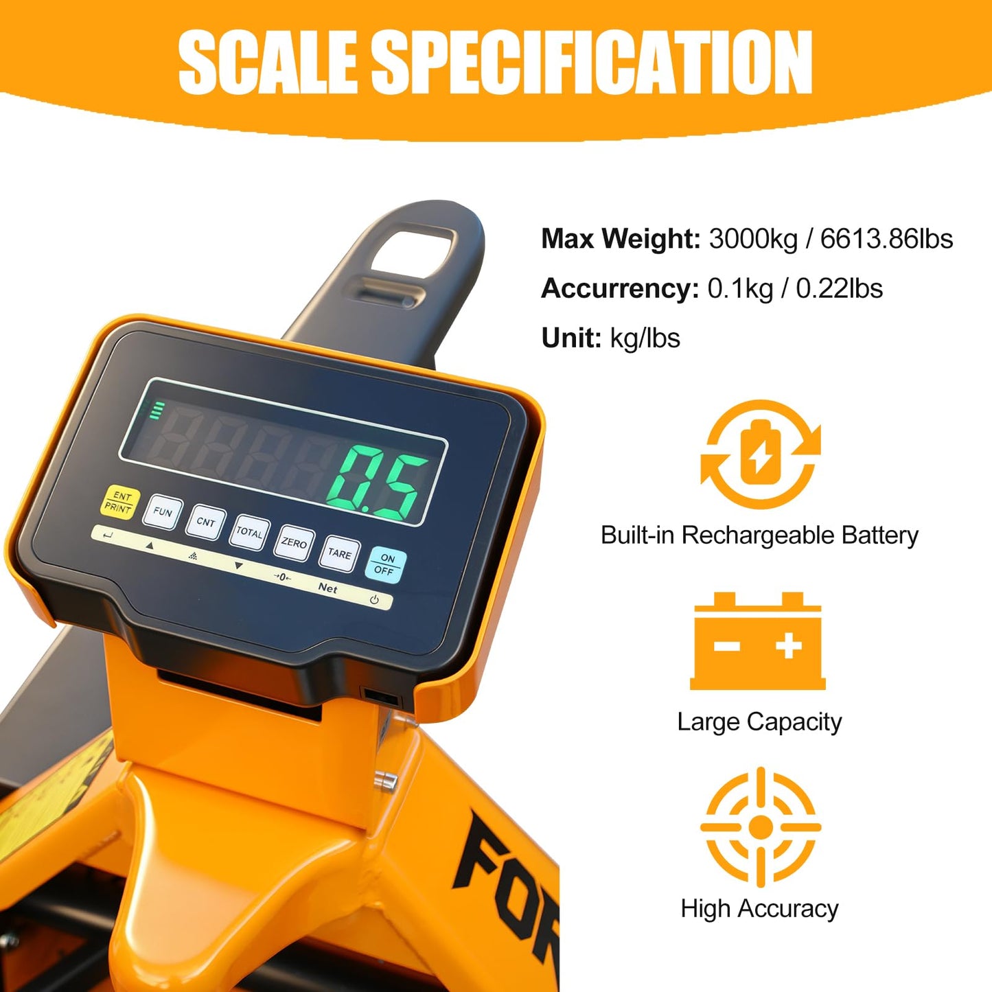 Pallet Jack Scale, 6600 lbs Capacity, 48"x 27" Forks, Lb/Kg Switchable, LCD Display, Manual Hydraulic Pallet Truck w/Electronic Scale for Warehouse, Shipping, Supermarket, Industrial